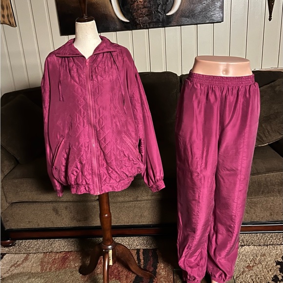 Activate • Vintage • 1990’s • Burgundy • 100% Silk • Large • Track Suit - Picture 2 of 14